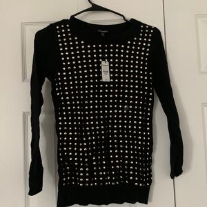 NWT EXPRESS Crew Neck Gold Studded Black (Thin) Sweater Size XS.